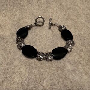 EUC Handmade Black and Silver Bead Bracelet